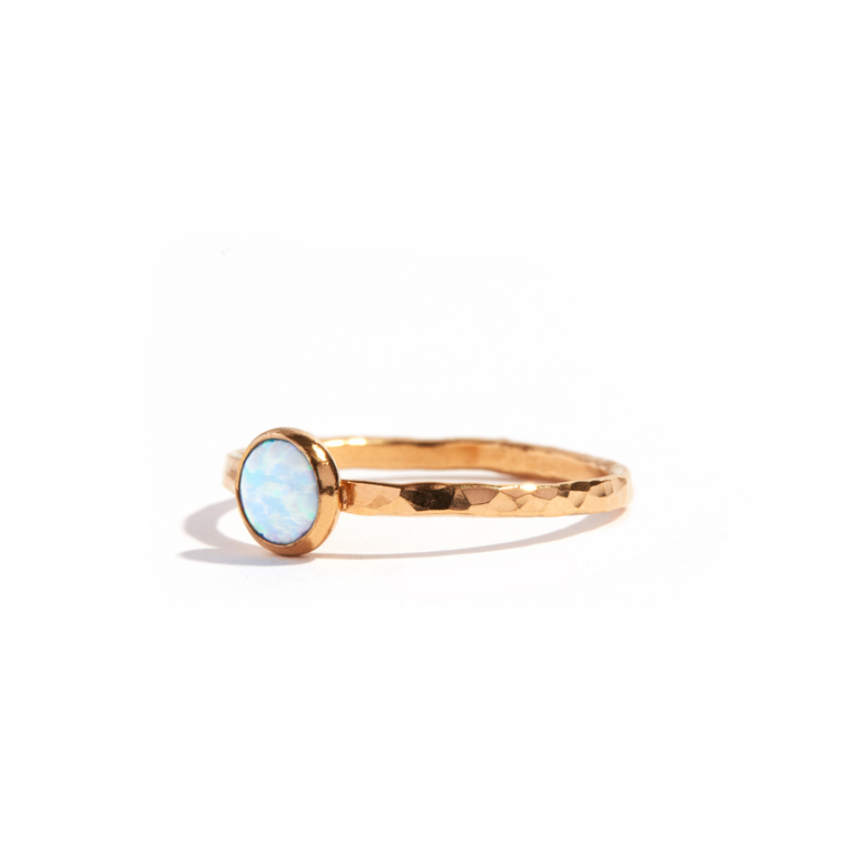 Gold filled ring with white opal stone