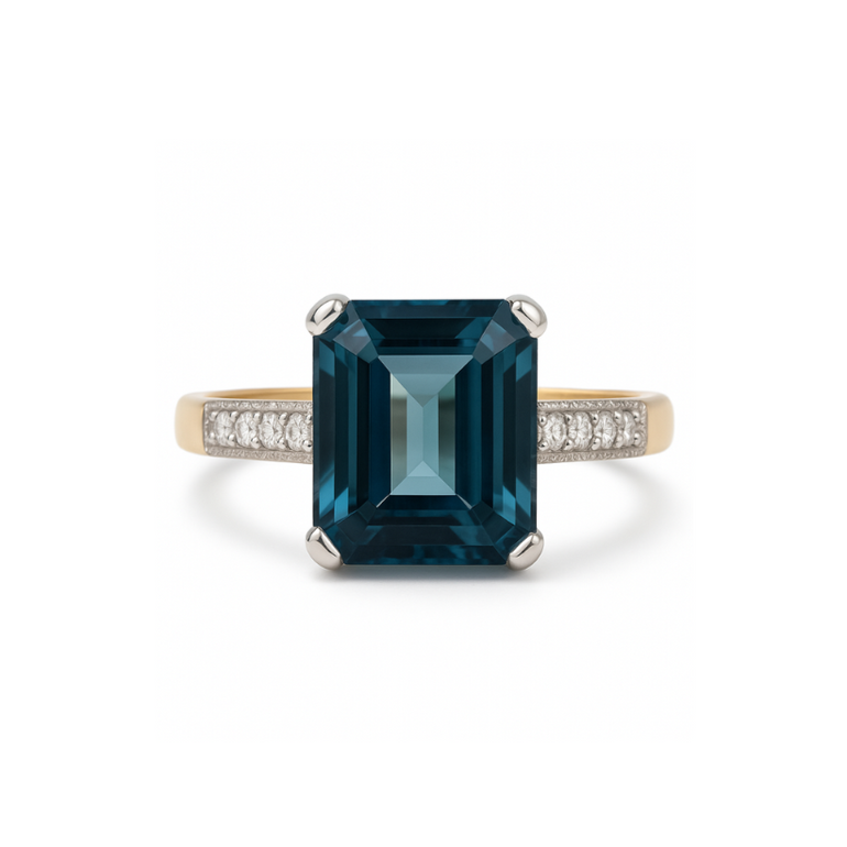 9ct London Topaz and Diamond Ring, Vintage, Ring, Diamond, 9ct Solid Gold. Jewellry, Accesories.