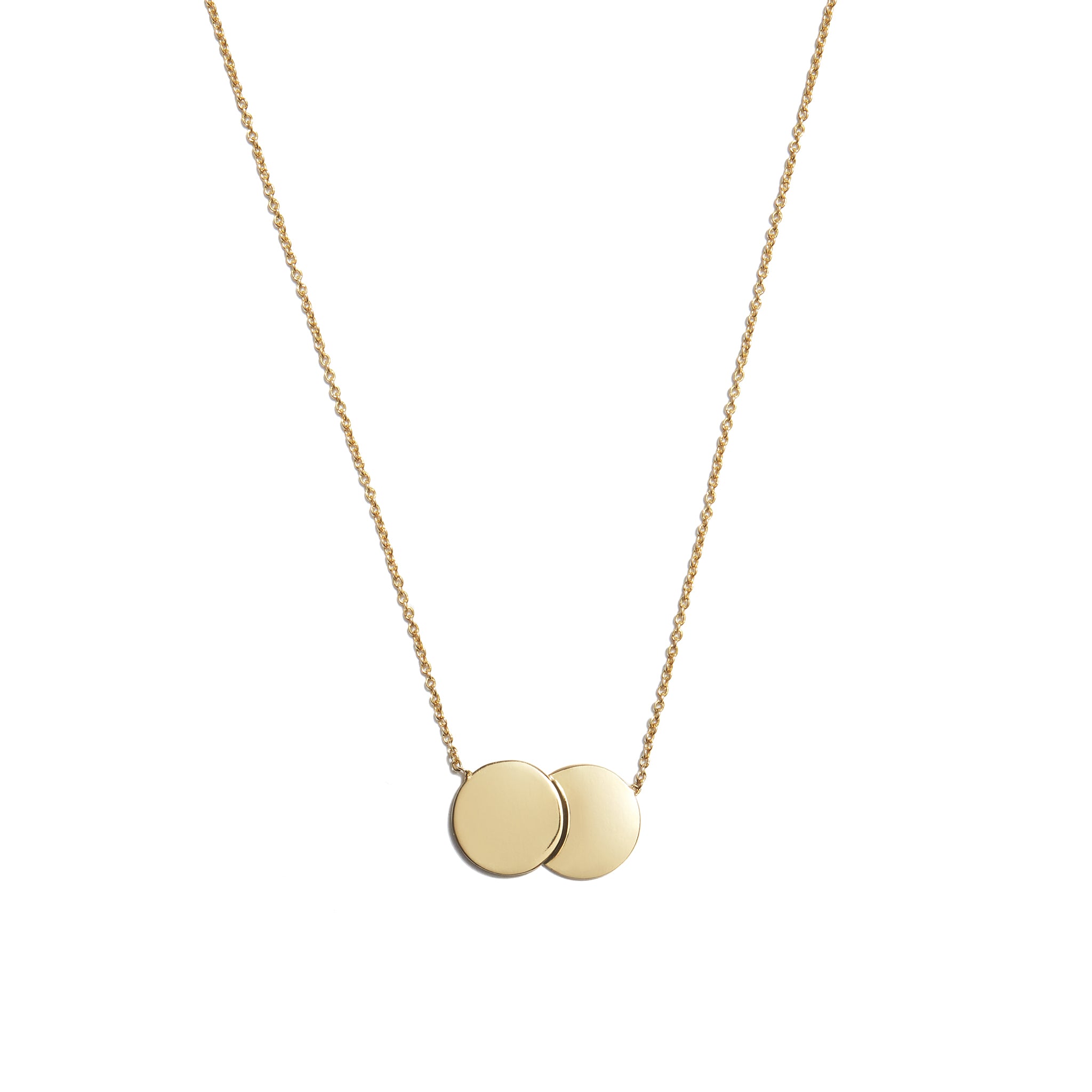 Add a touch of elegance to your ensemble with the 9 carat yellow gold double disc necklace. This stylish accessory is perfect for adding a hint of glamour to any outfit. elevate your look with this versatile piece.