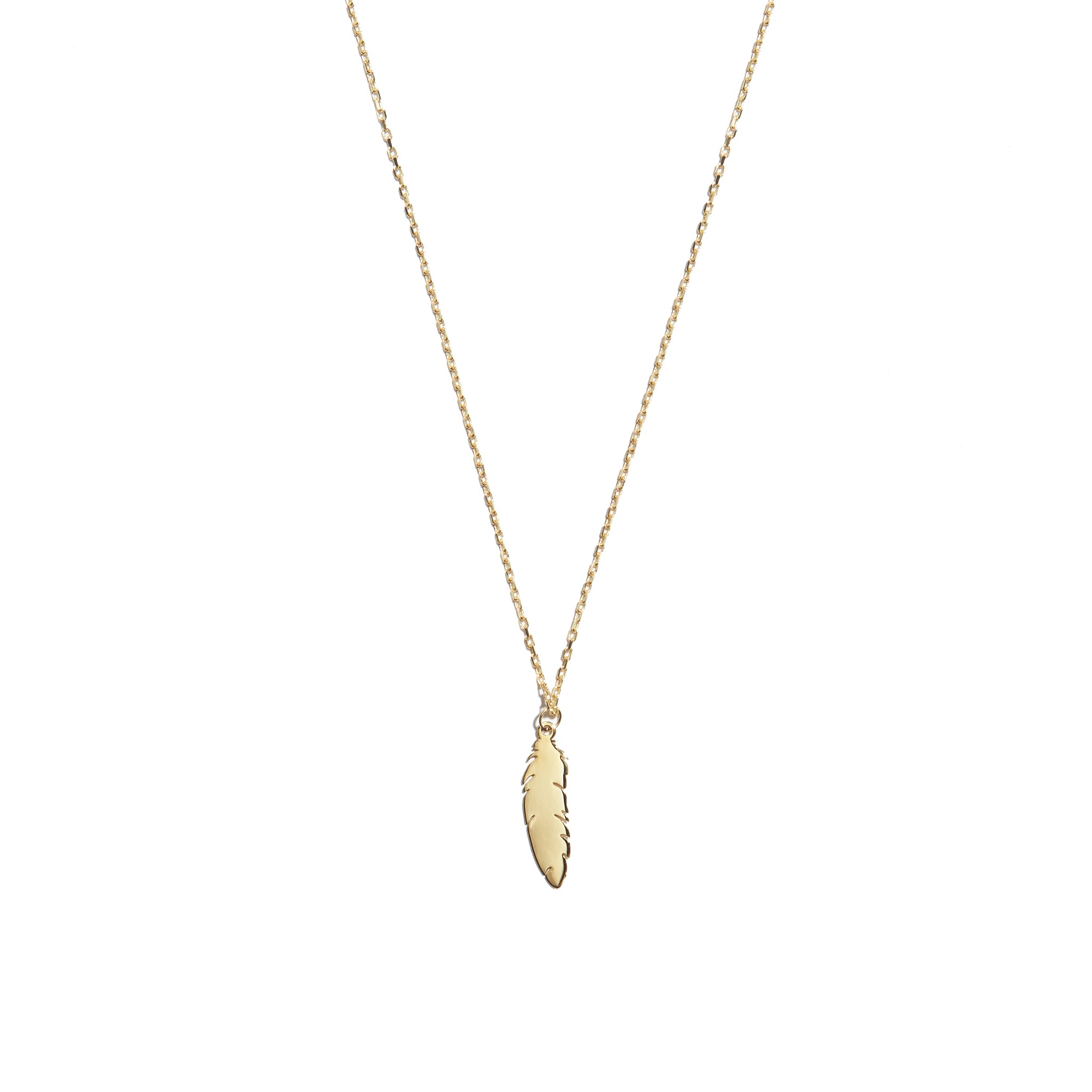 Gorgeous feather necklace crafted from 9 carat yellow gold, adding a touch  of nature-inspired elegance to any ensemble.