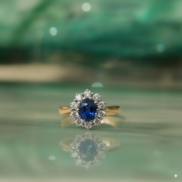 18ct Vintage Sapphire and Diamond Cluster Ring 