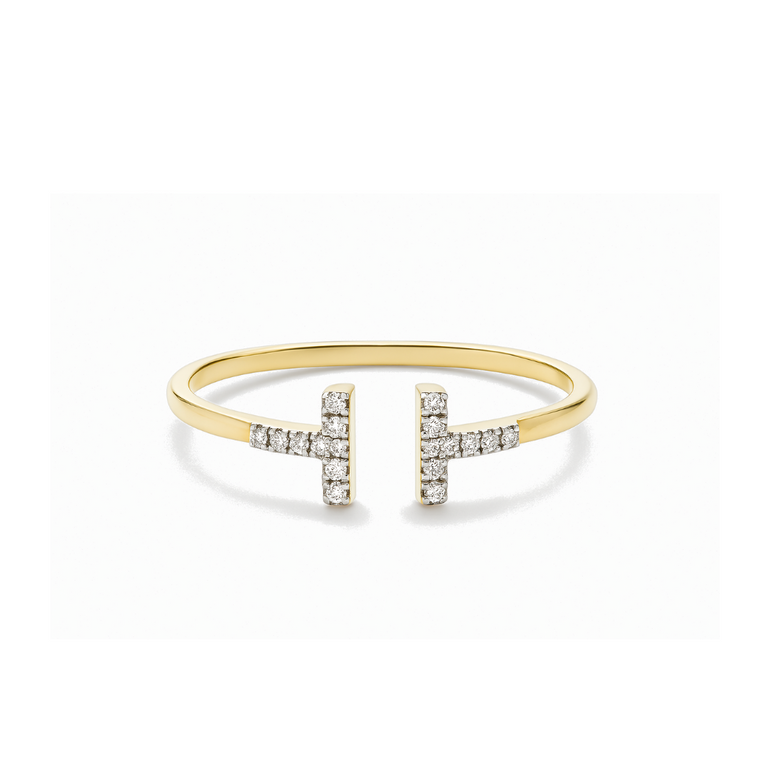 9ct Gold Diamond Open Bar Ring