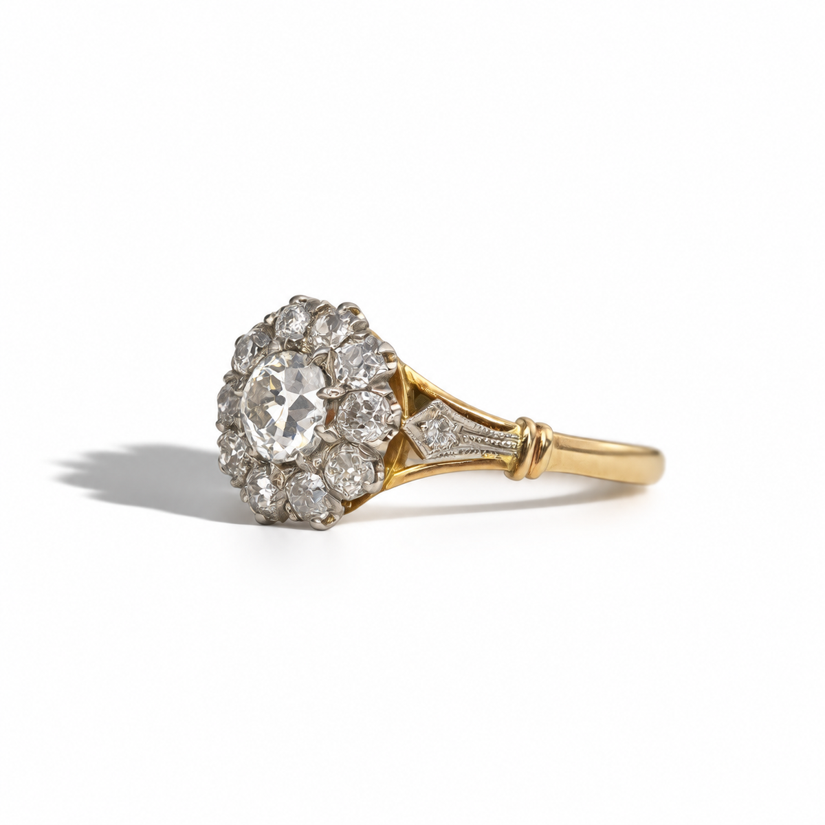  Victorian Cluster Diamond Ring in Platinum and 18ct Gold 