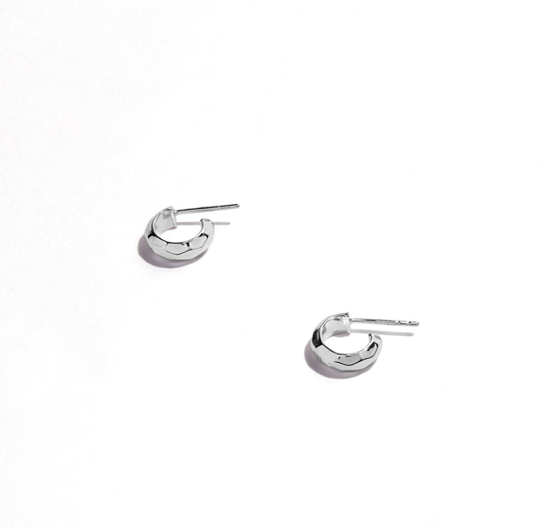 Small Half Round Faceted Hoop Earring made of silver