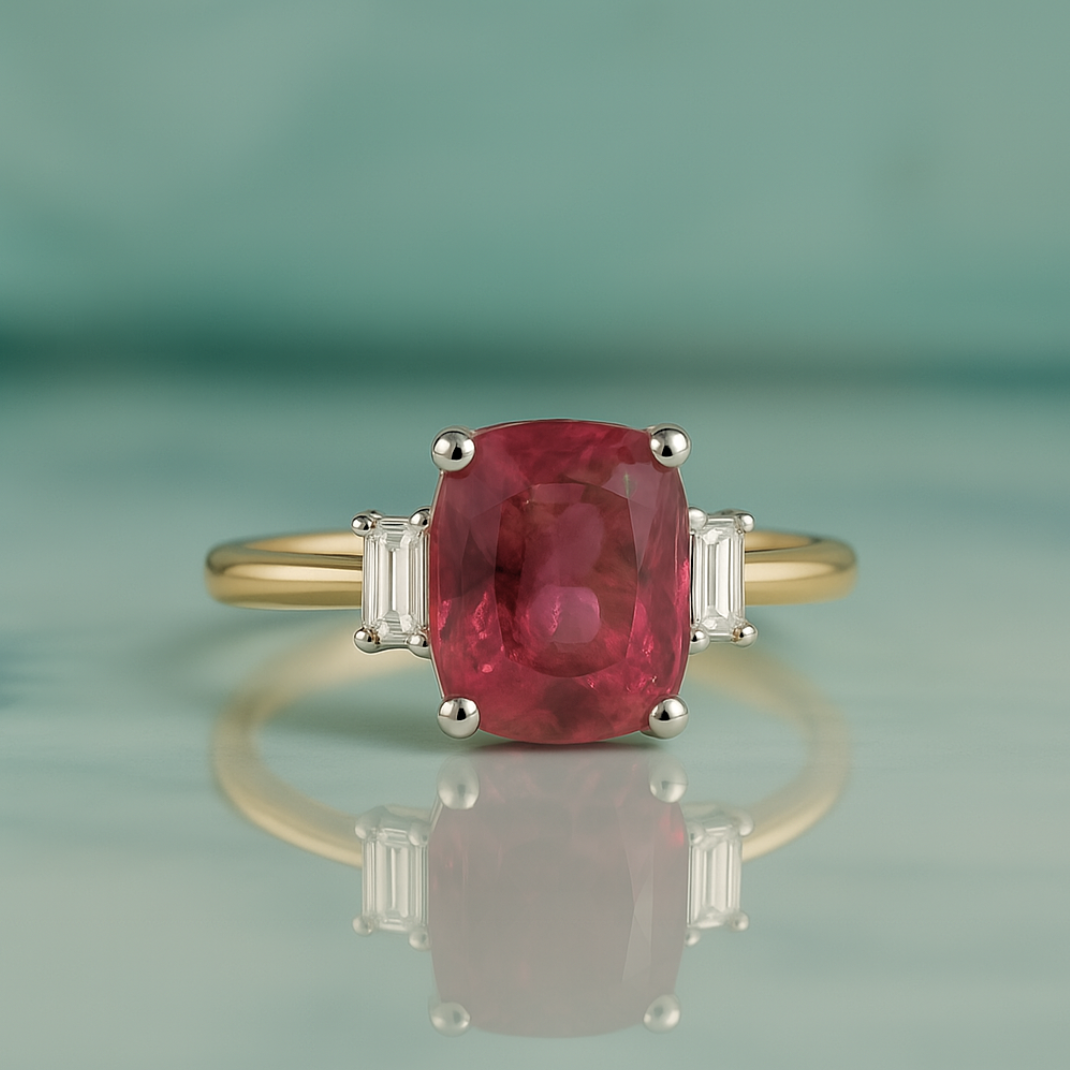 Solid Gold Antique Ring, 18ct Pink Tourmaline Ring