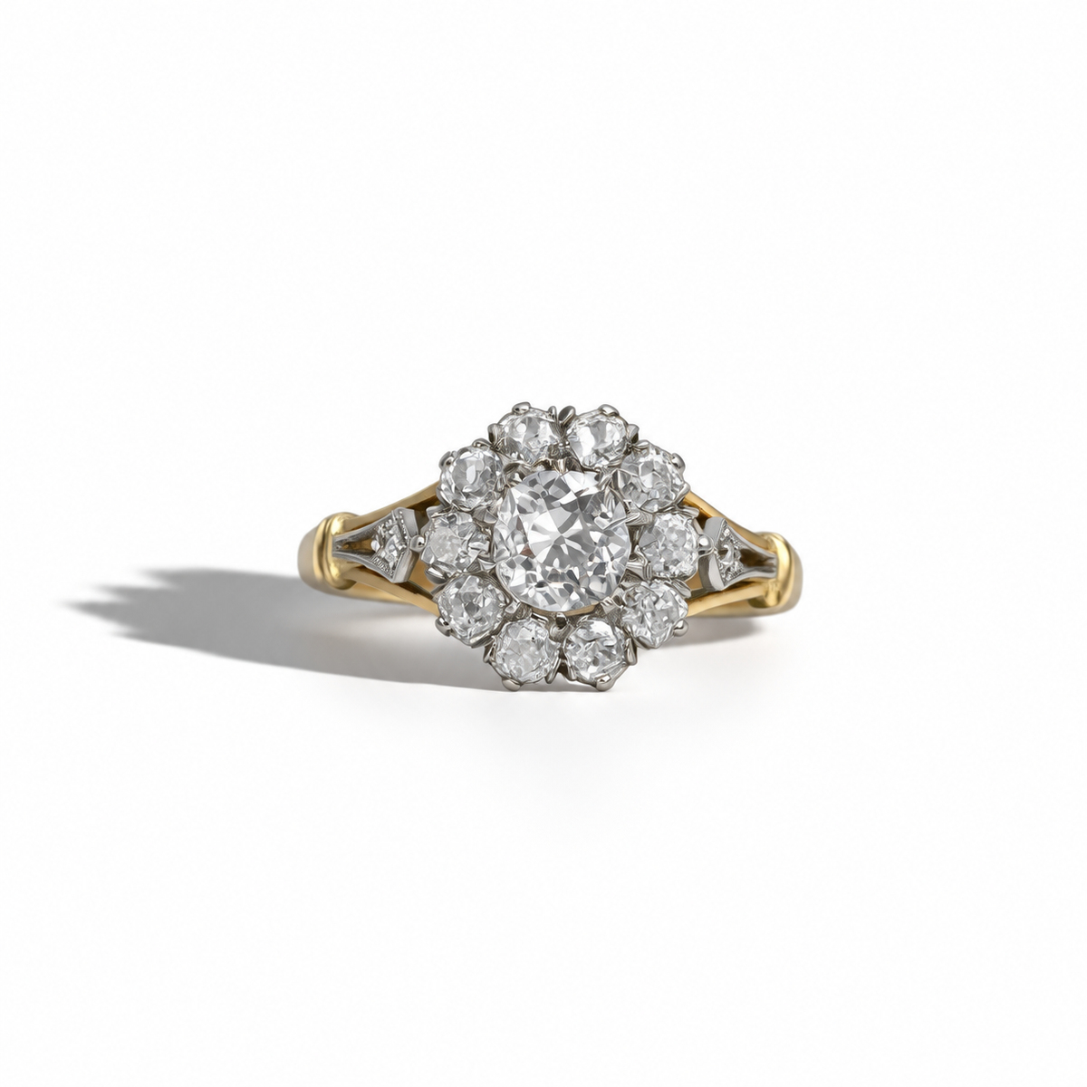  Victorian Cluster Diamond Ring in Platinum and 18ct Gold 