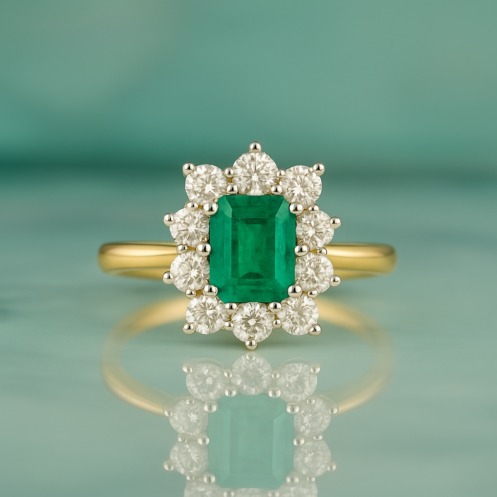 18ct Emerald and Diamond Ring, Vitage