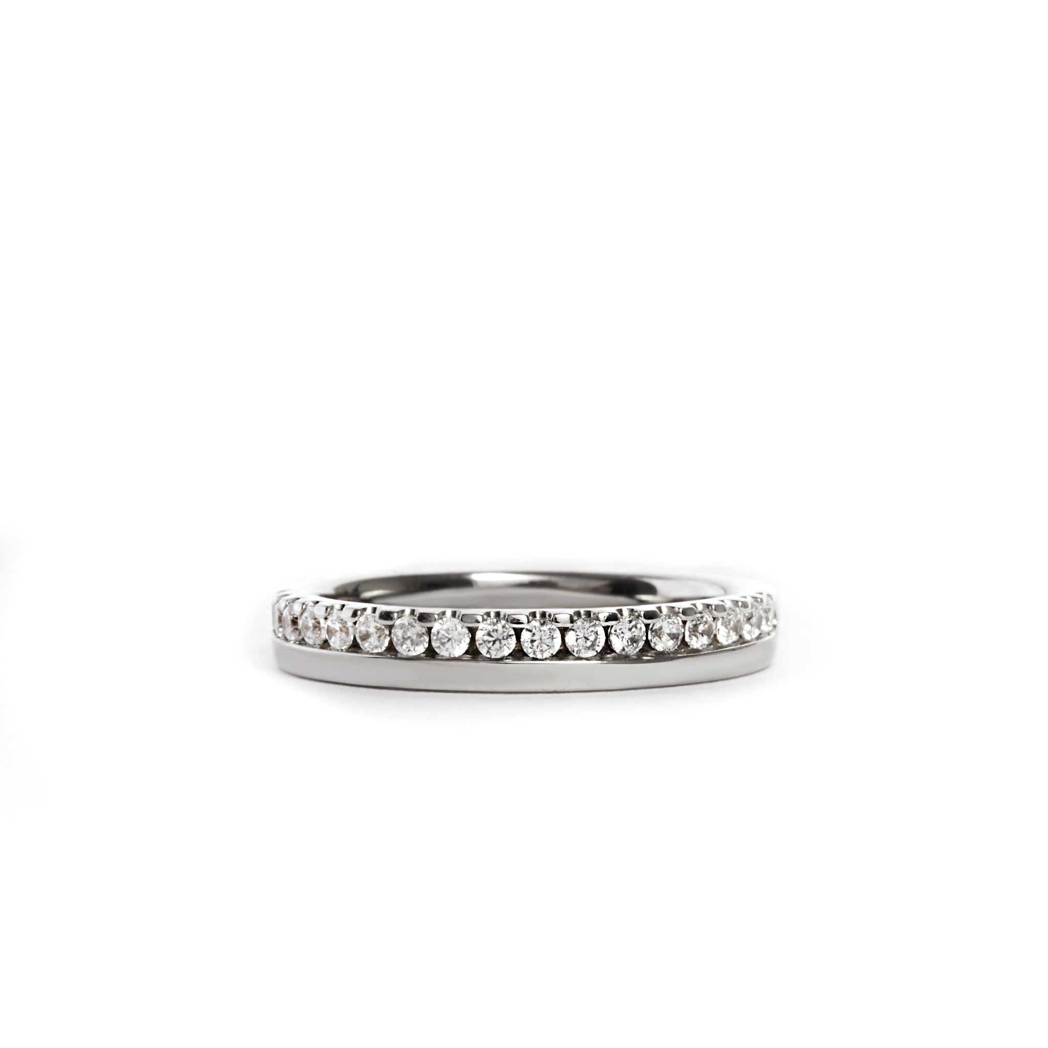 Stunning diamond ring crafted from 18ct White Gold, featuring Round Brilliant Cut Natural Diamonds in a Double Row design. Total Diamond Weight: 0.50ct. Available in Yellow Gold and Platinum. Made to Order