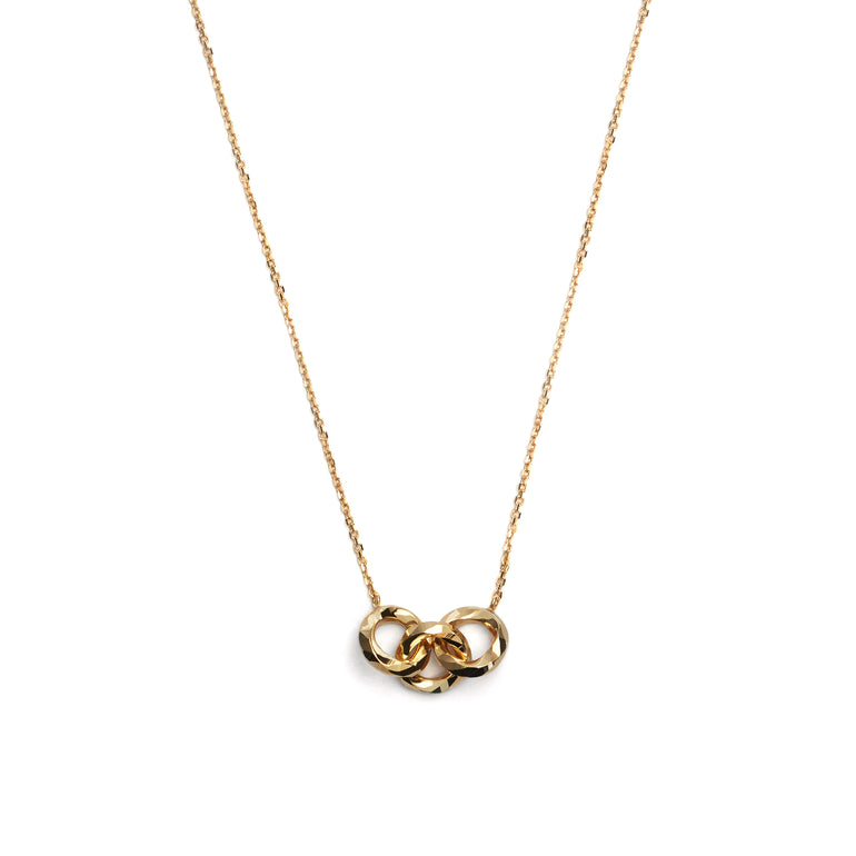 Add sophistication to your ensemble with the 9 carat yellow gold trio link pendant. This elegant accessory features three interconnected links, creating a timeless and versatile piece. Elevate your style with this chic and stylish pendant.