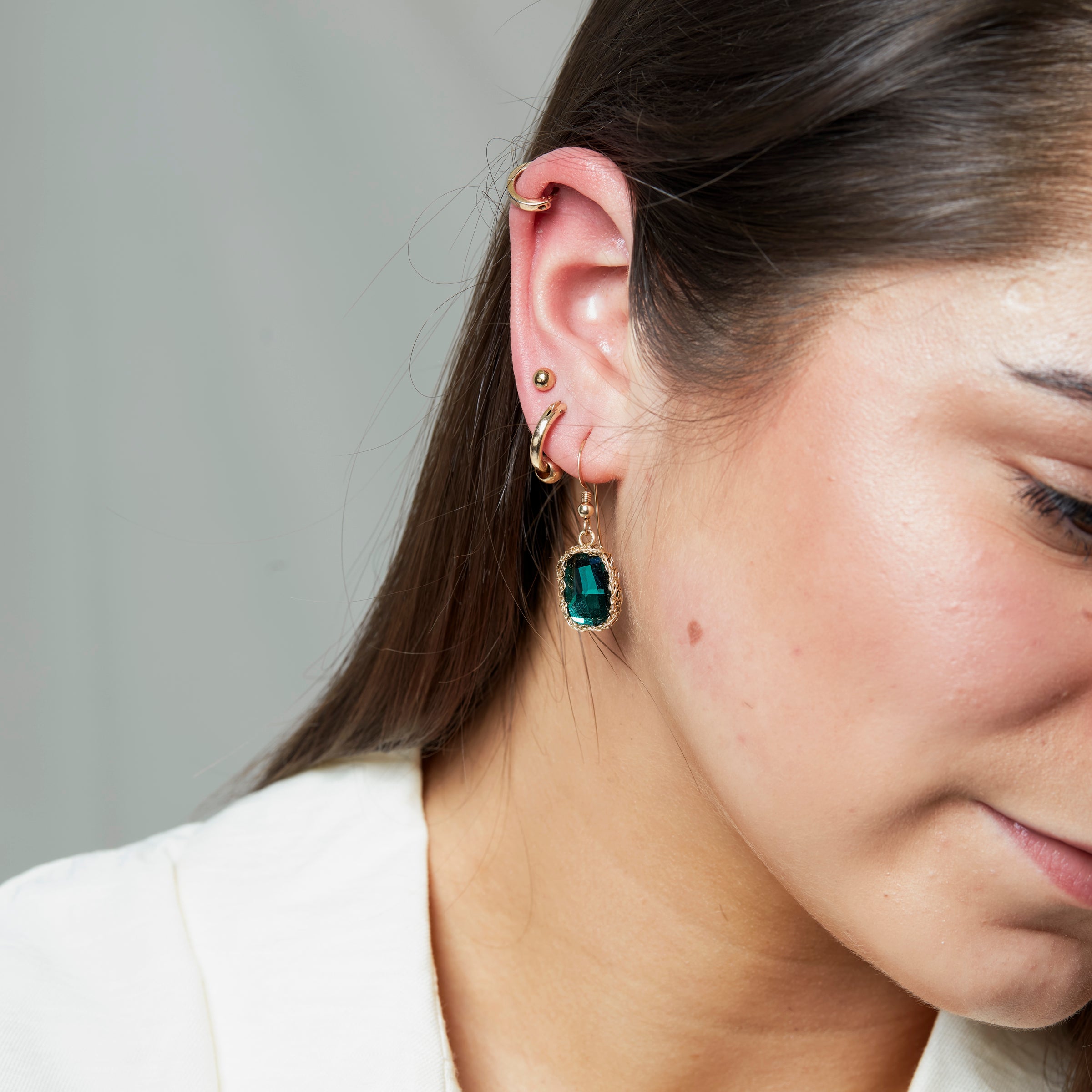 Malachite Emerald & Diamond Statement Drop Earrings 14K Yellow Gold