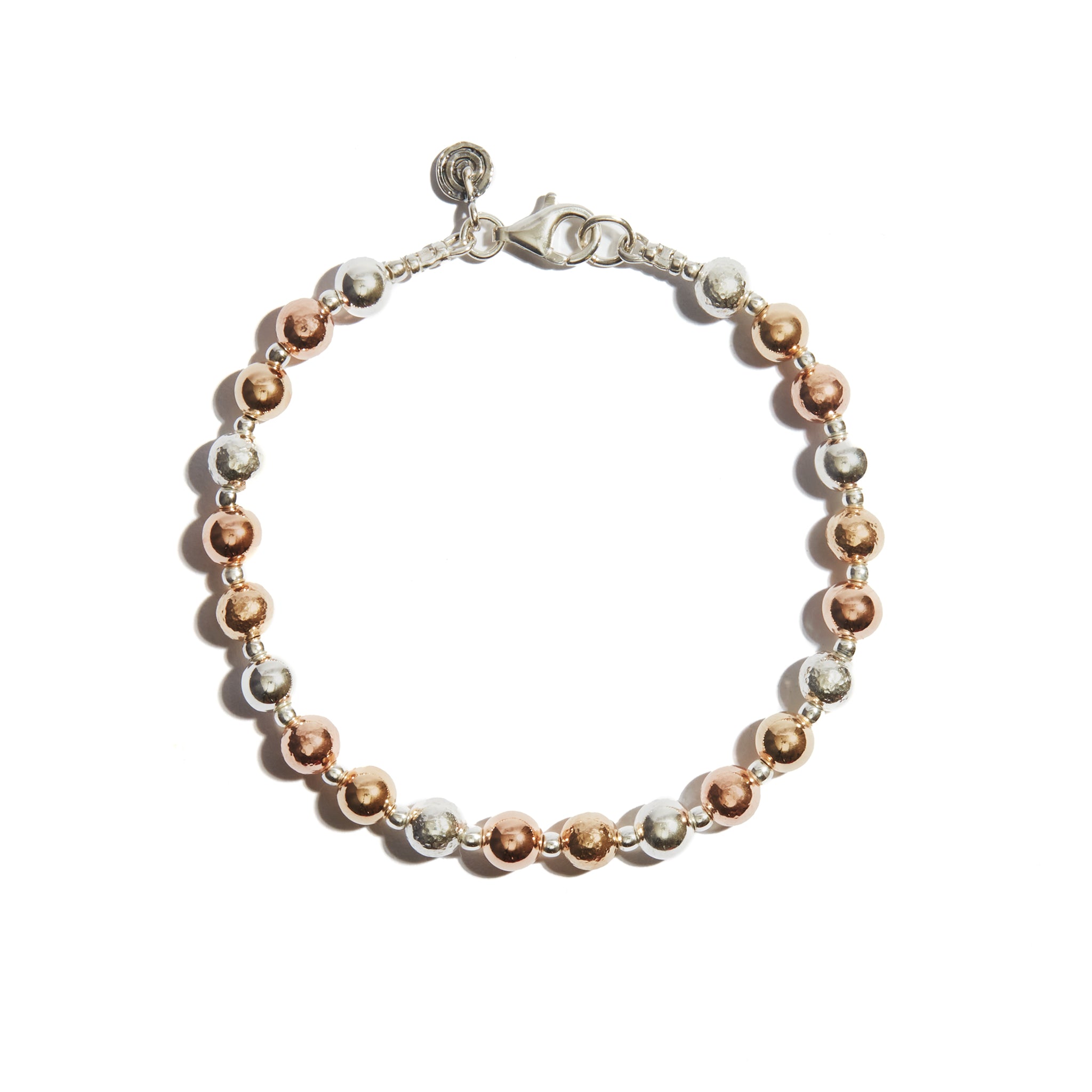A gorgeous three-tone yellow bracelet crafted from 14ct gold fill balls, featuring a stunning combination of yellow gold, rose gold, and silver for a stylish look.