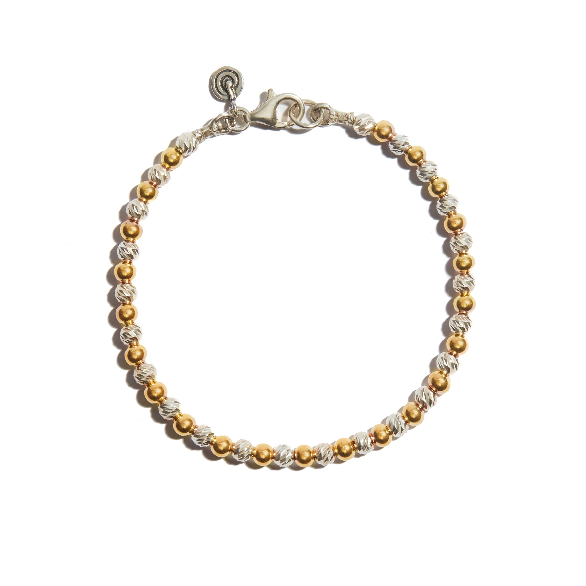 A stunning two-tone sparkle bracelet alternating beads made of 14ct gold fill and sterling silver, adding sparkle and elegance to your wrist.