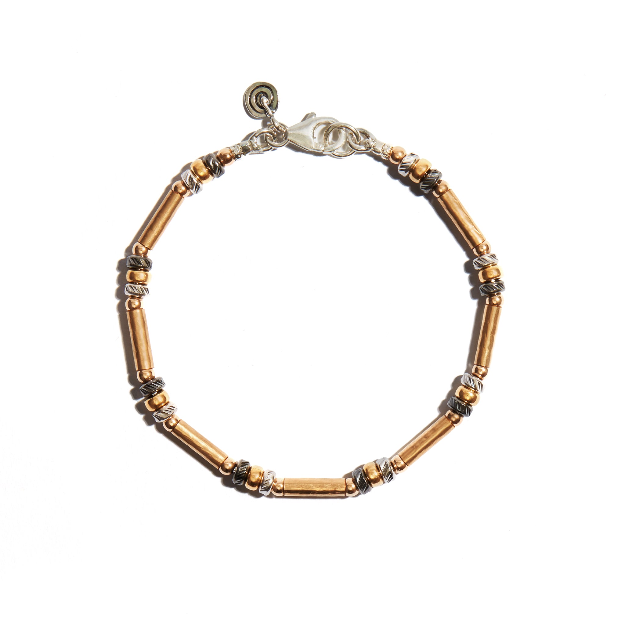 A stunning Gold And Oxidized Three Tone bracelet featuring delicate yellow gold bars, crafted from 14ct gold fill for a luxurious look.