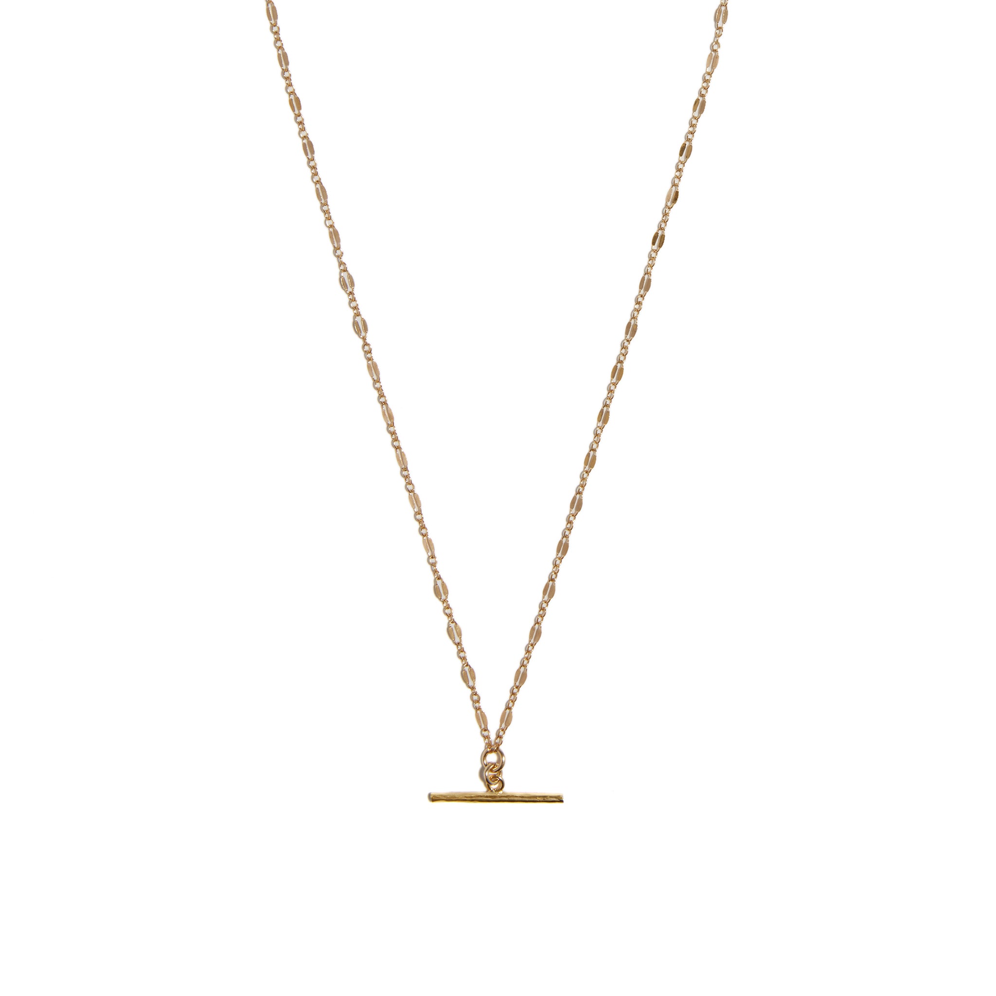 Complete your ensemble with the T-Bar Lariat Chain Necklace made from 14ct Gold-fill.. This elegant accessory features a sleek T-Bar pendant on a stylish lariat chain, offering versatility and sophistication to any look. Perfect for layering or wearing solo for a chic statement.