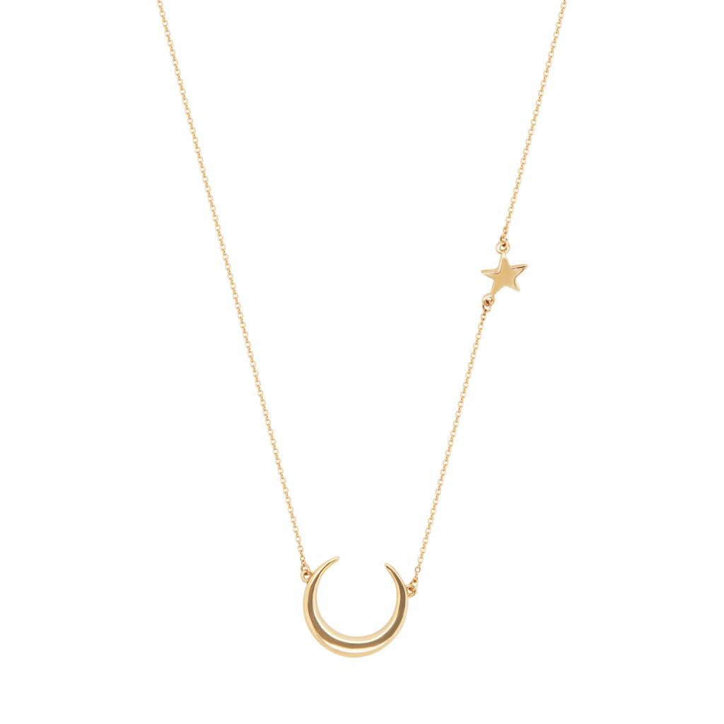 Elevate your look with the enchanting 9 carat yellow gold moon & north star pendant. This captivating accessory features a stunning combination of a crescent moon and north star design. Add celestial charm to your ensemble with this beautiful pendant.