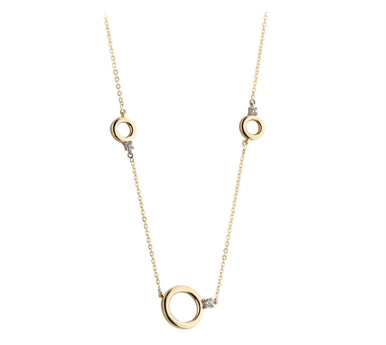 Add a touch of elegance to your ensemble with the 9 carat yellow gold circle trio necklace. This stylish accessory is perfect for adding a hint of glamour to any outfit. elevate your look with this versatile piece.
